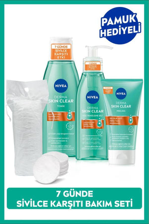 Nivea Derma Skin Clear Anti Facial Cleansing Gel 150ml, Tonic 200ml, Peeling 150ml, Cotton Gift