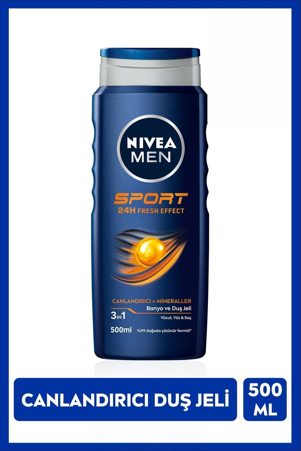 Nivea MEN Men's Shower Gel Sport 500ml, Revitalizing, Mineral, Body Hair and Face, Energetic Fragrance, Refreshing