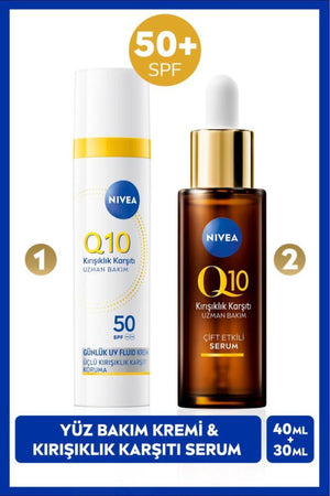 Nivea Q10 SPF50 Sunscreen Face Care Cream 40ml and Anti-Wrinkle Double Effect Skin Serum 30ml