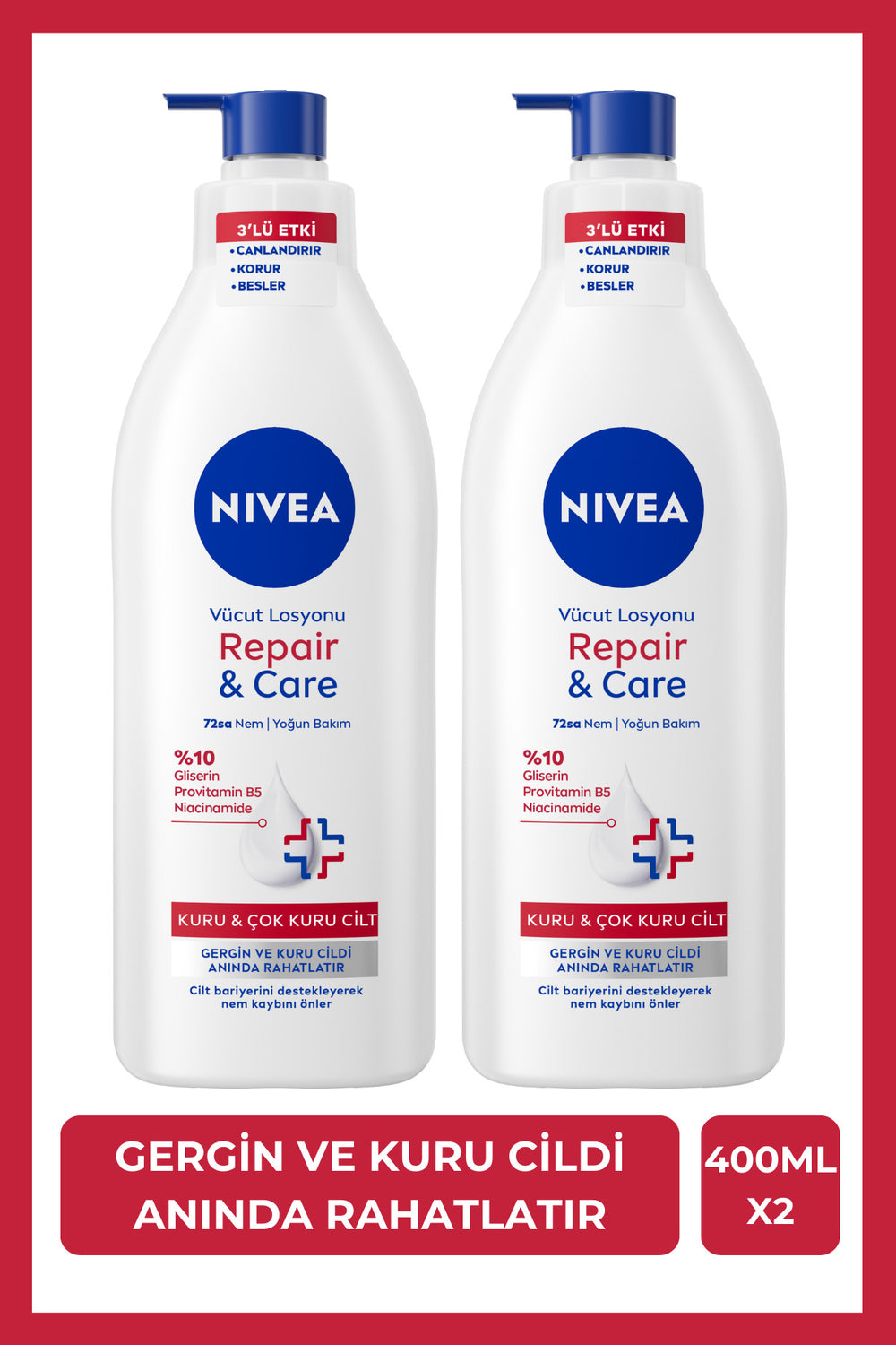 Nivea Repair&Care Deeply Moisturizing Body Lotion 400ml, Relieves Tensioned Skin, Dry Skin,X2Pcs