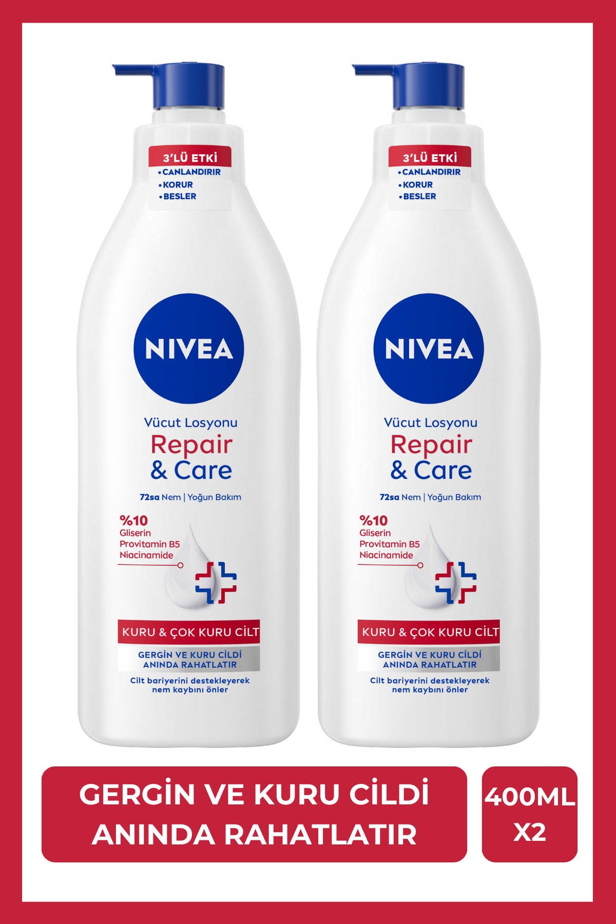 Nivea Repair&Care Deeply Moisturizing Body Lotion 400ml, Relieves Tensioned Skin, Dry Skin,X2Pcs