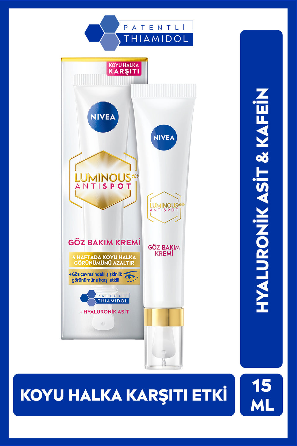 Nivea Luminous630 Anti-Dark Circle Eye Care Cream 15 ml, Moisturizer, Thiamidol, Hyaluronic Acid