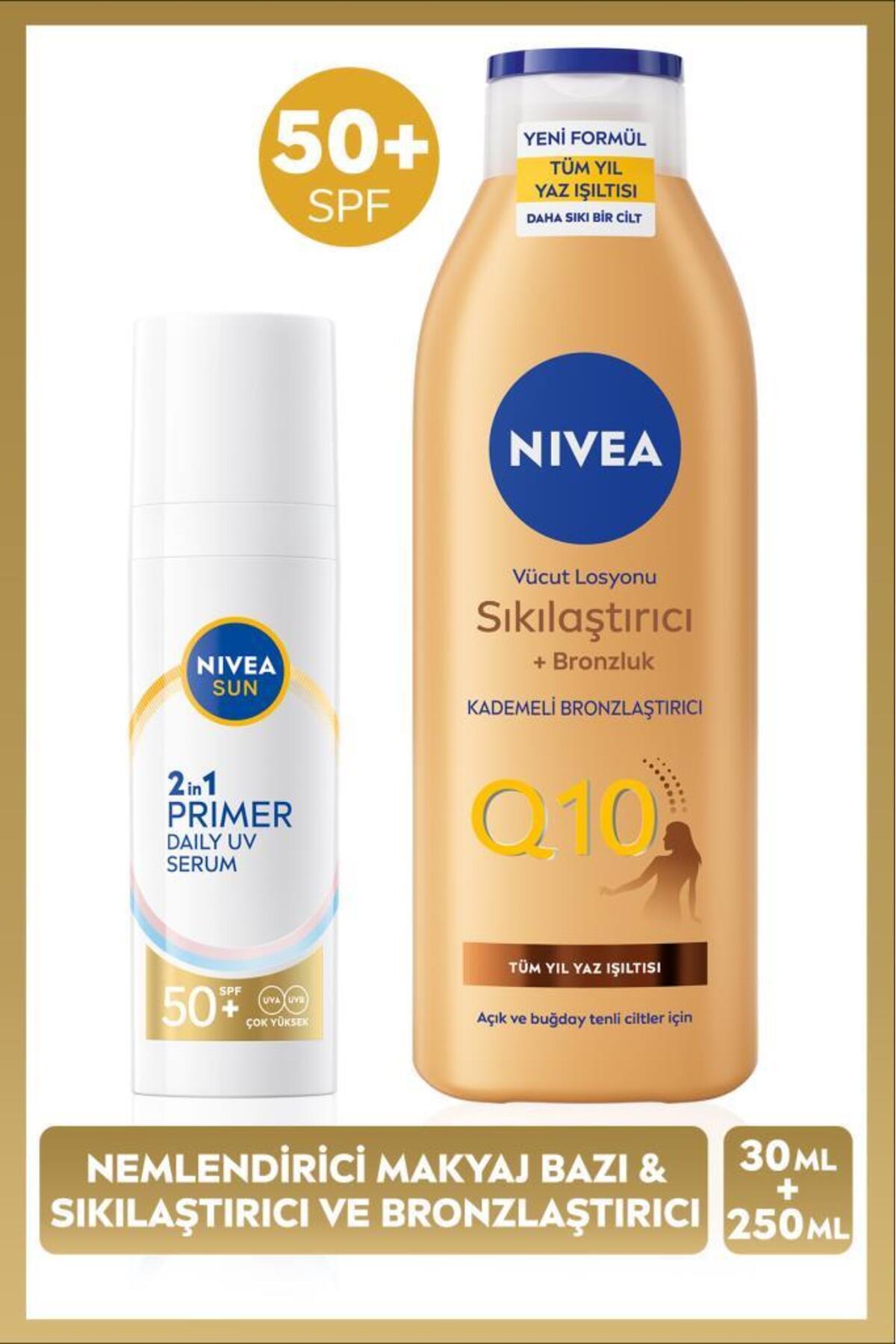 Nivea SUN SPF50 Sunscreen Moisturizing Make-up Base 30ml and Firming Tan Body Lotion 250ml