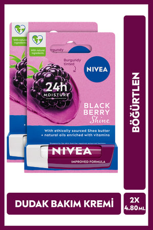 Nivea Blackberry Lip Care Cream and Shine 4.8gr, Moisturizing, Light Burgundy Shimmer, X2 Pieces