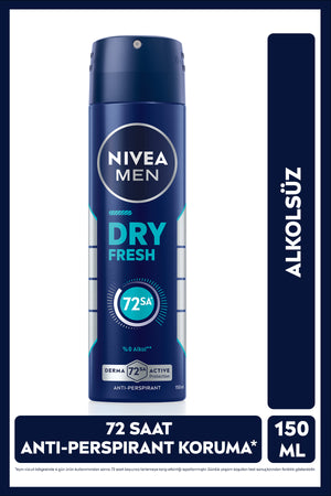 Nivea Men's Spray Deodorant Dry Fresh 150ml, 72 Hours Anti-perspirant Protection, Extra Dryness