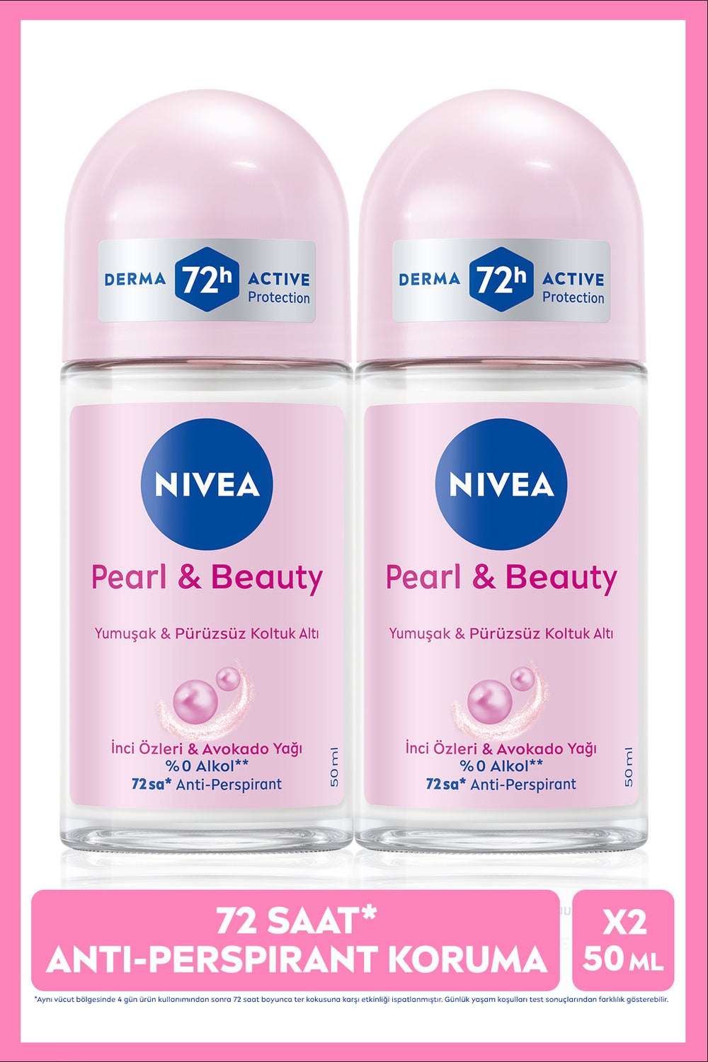 Nivea Women's Roll-on Deodorant Pearl&Beauty 50ml, 72 Hours Anti Perspirant, X2 Pieces, Advantageous Package