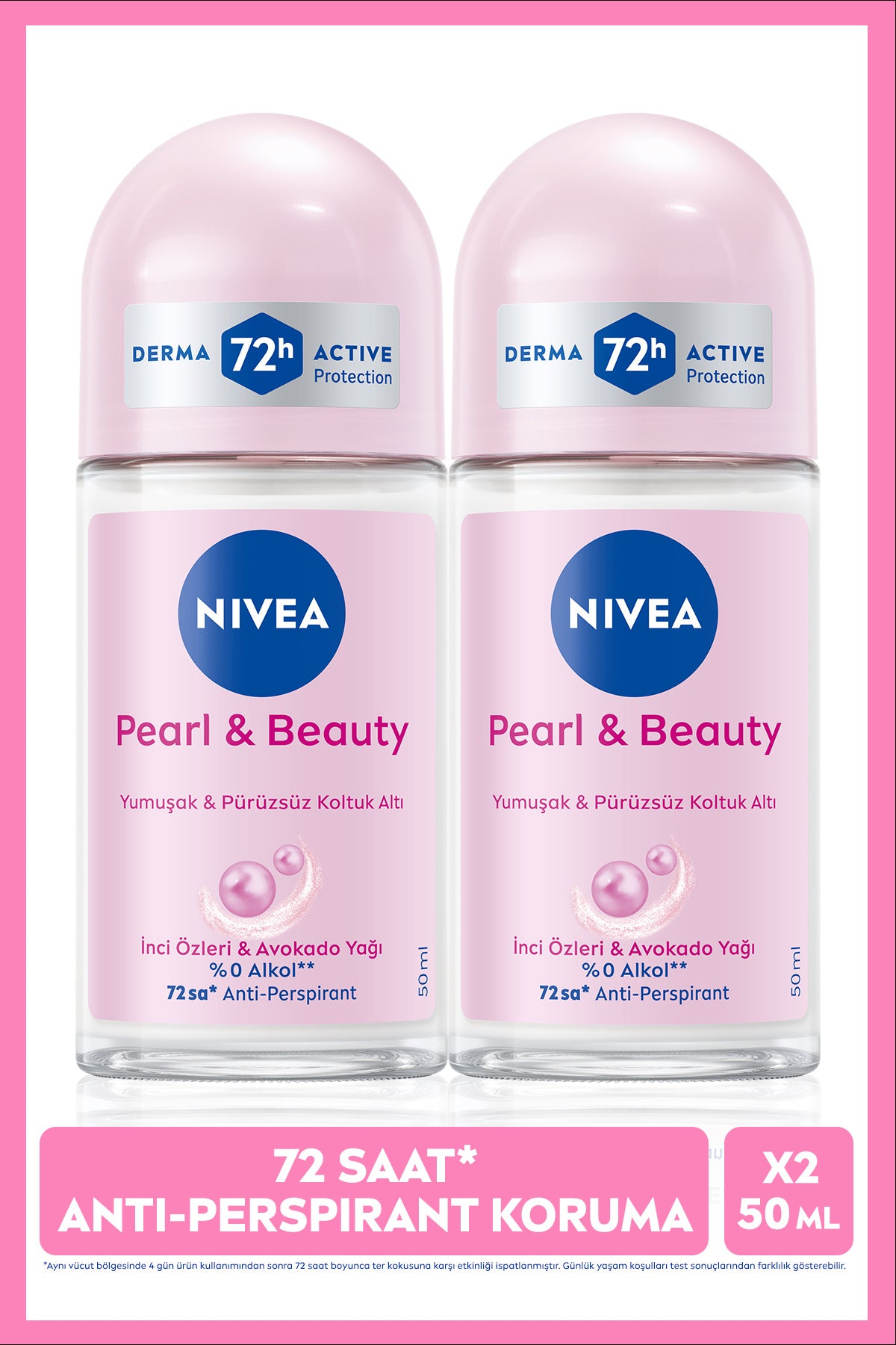 Nivea Women's Roll-on Deodorant Pearl&Beauty 50ml, 72 Hours Anti Perspirant, X2 Pieces, Advantageous Package