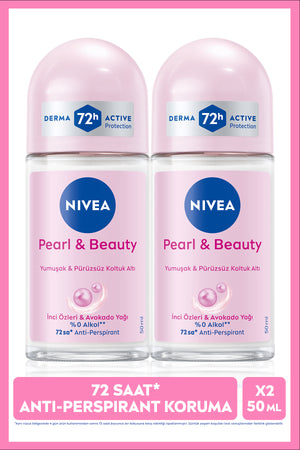 Nivea Women's Roll-on Deodorant Pearl&Beauty 50ml, 72 Hours Anti Perspirant, X2 Pieces, Advantageous Package