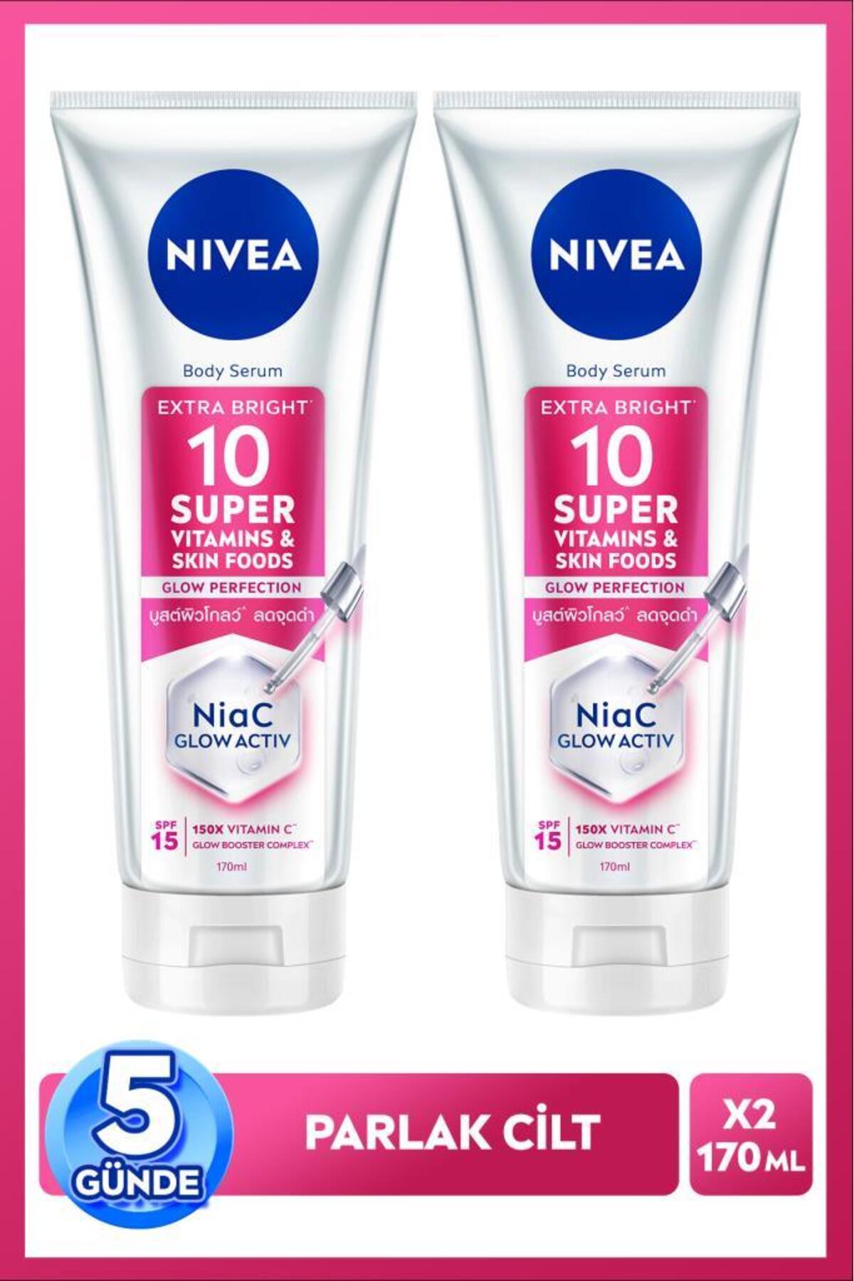 Nivea SPF15 Super10 Serum Effective Brightening Moisturizing Body Lotion 170ml, Vitamin C, Niacinamide, X2pcs