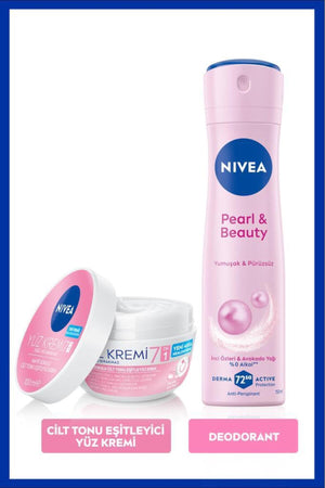 Nivea Skin Tone Equalizing Face Cream 100ml and Spray Deodorant Pearl&Beauty 150ml, Protection Against Sweat