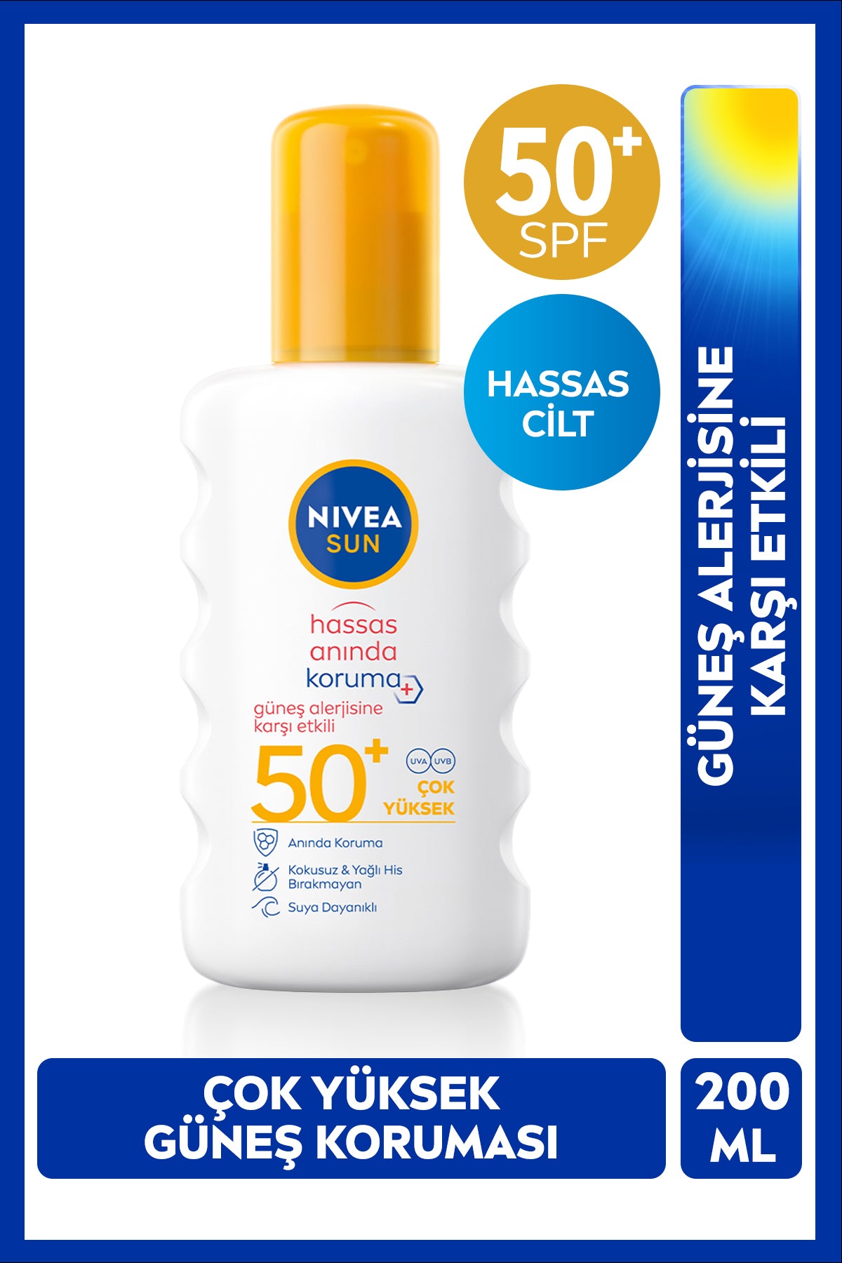 Nivea SUN SPF50+ Sunscreen Spray for Sensitive Skin 200ml, Water Resistant, Effective against Sun Allergies