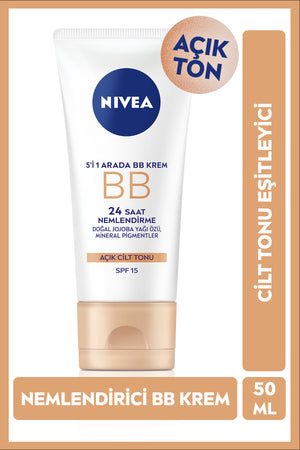 Nivea Moisturizing BB Cream 50ml, Skin Tone Evener, SPF15 Sunscreen, Pore View, Light Tone