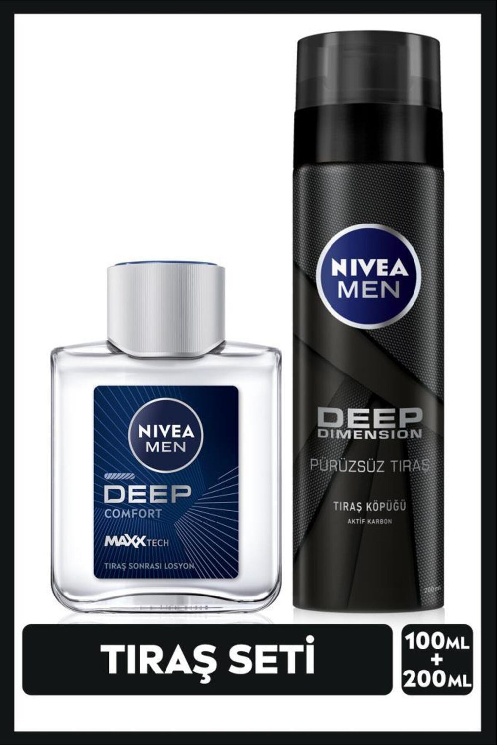 Nivea MEN Men's Deep Dimension Shaving Set, Shaving Foam 200ml and Moisturizing Aftershave Lotion 100ml
