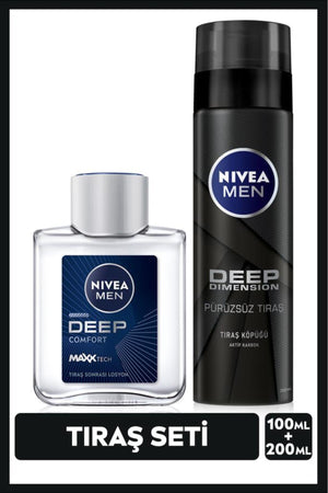 Nivea MEN Men's Deep Dimension Shaving Set, Shaving Foam 200ml and Moisturizing Aftershave Lotion 100ml