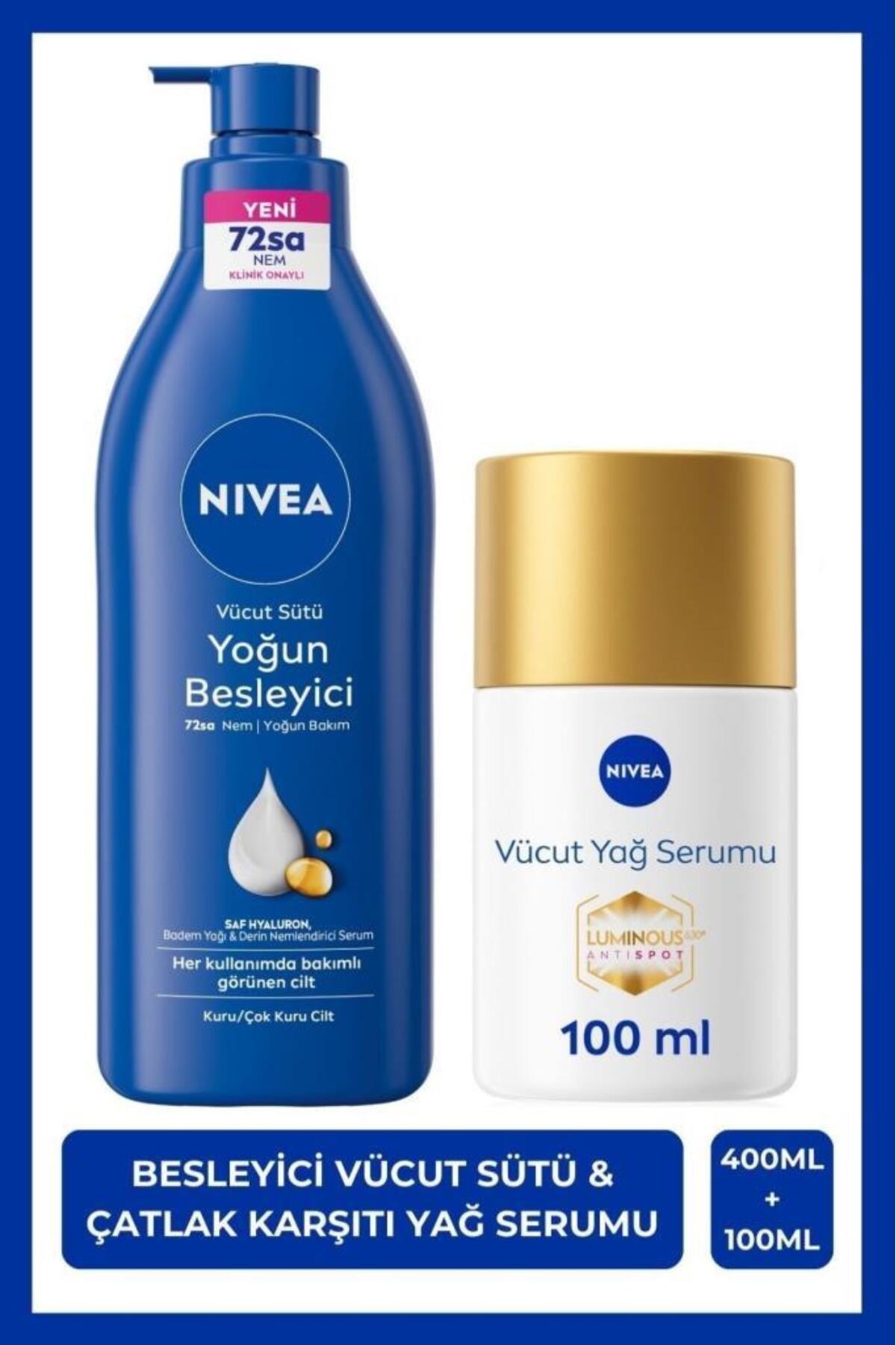 Nivea Luminous630 Anti Stretch Marks Body Oil Serum 100ml and Nourishing Moisturizing Body Milk 400ml