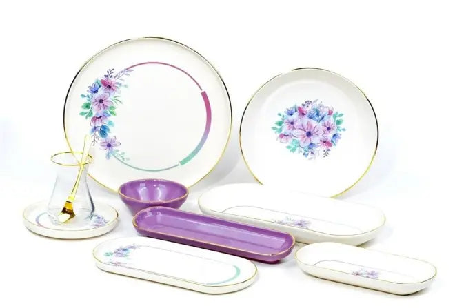 41 Piece Gold Gilded Ceramic Breakfast Set for 6 People
