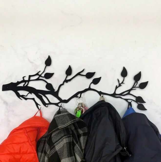 Tree Branches Coat Rack Leaves Metal Wall Hanger