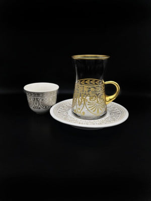 Decorated with golden floral motifs Tea Cup Set 18 Pieces