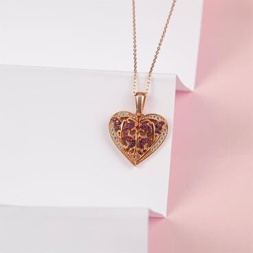 قلادة بدلاية قلب بلون ذهبي وردي مع أحجار زركون