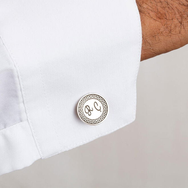 أزرار أكمام فضية عيار 925 بنقوش هندسية