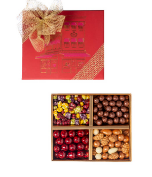 ?ekerci Cafer Four-Compartment Red Dragee Box - Assorted Chocolate Sweets