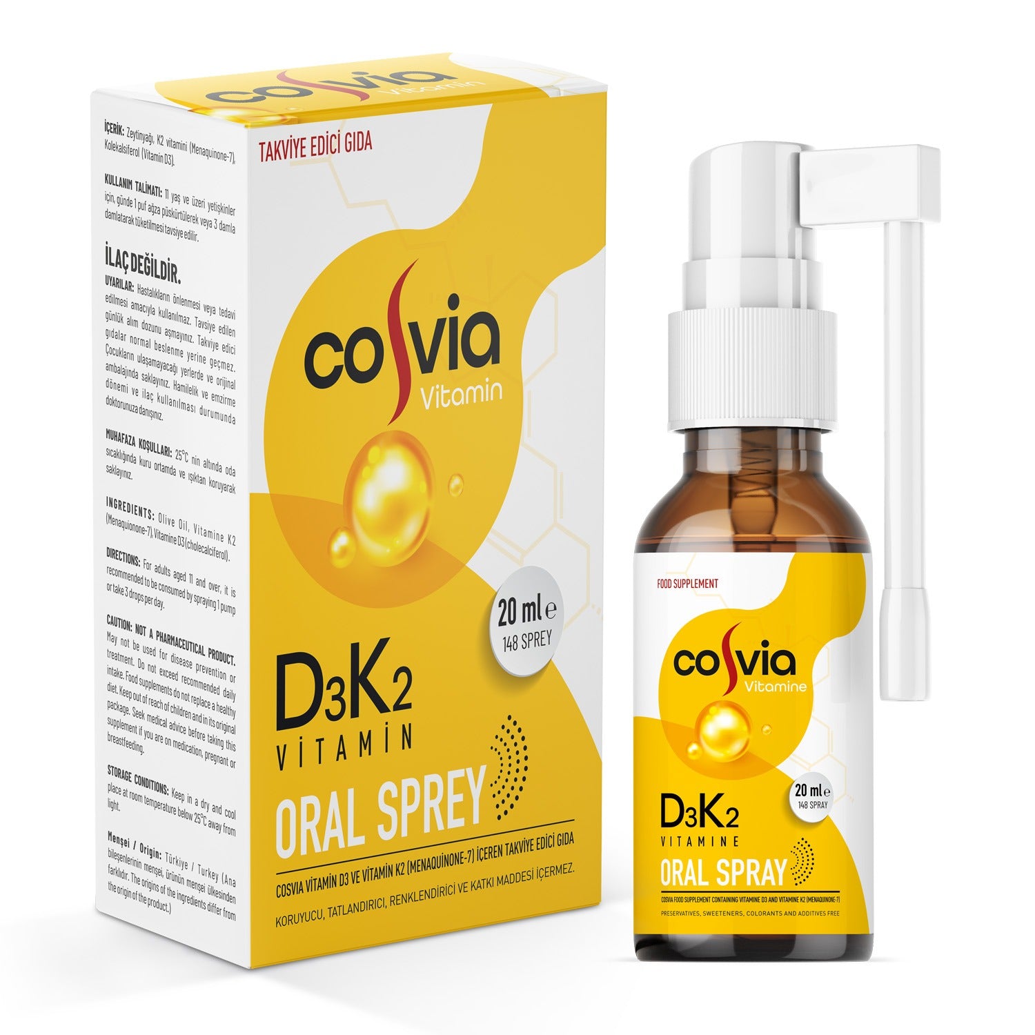 Cosvia Vitamin D3-K2 بخاخ فموي 20 مل - يدعم صحة العظام والمناعة