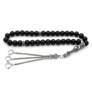 Onyx Stone Rosary with silver moon star designed tassel