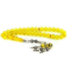 Amber Drops Rosary with spherical beads and a silver tassel