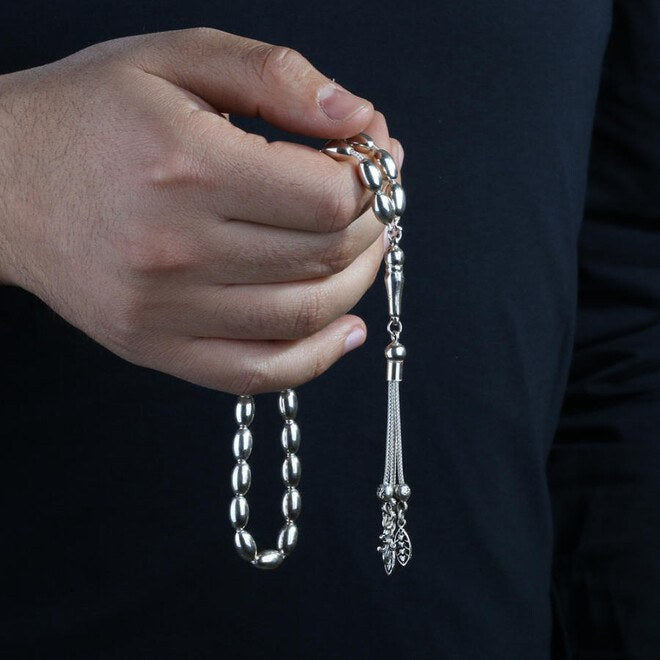 Rosary made of 925 silver, cut with barley