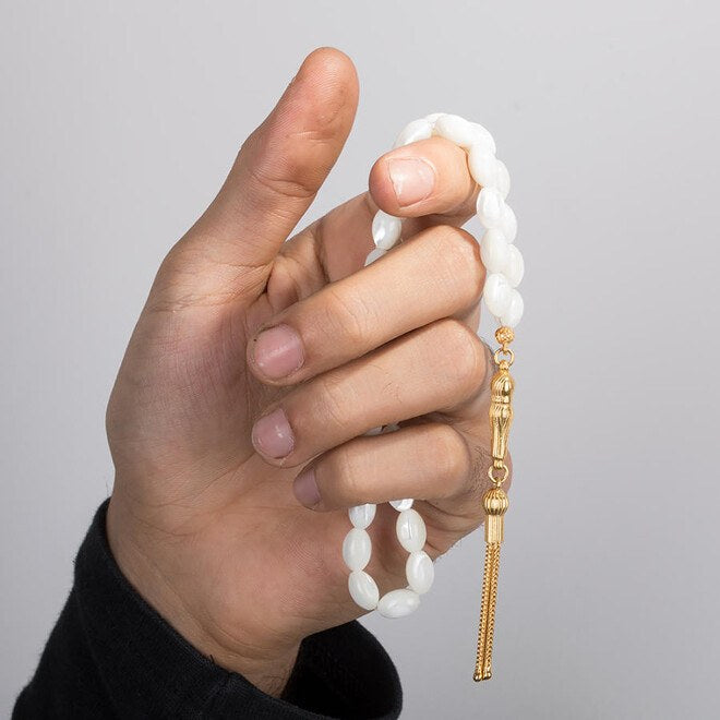Rosary made of Natural Nacre Stone with Silver Tassel