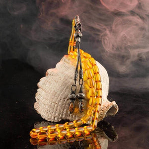 Rosary made of Glass Pressed Amber with double tassel