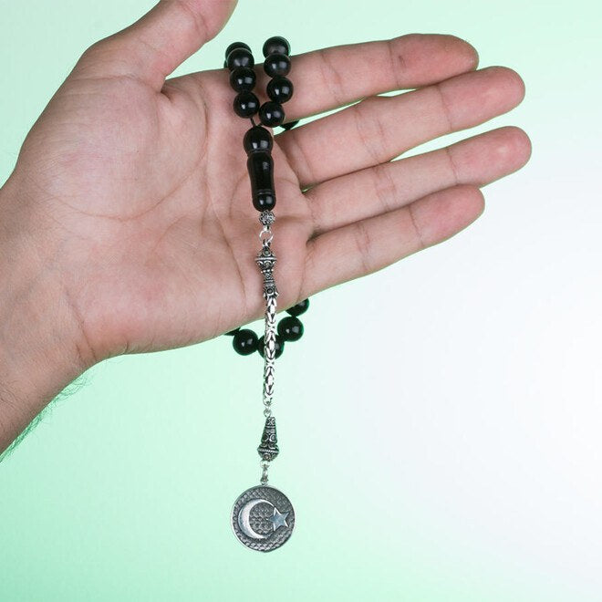 Lignite Stone Rosary with tassel bearing moon star symbol