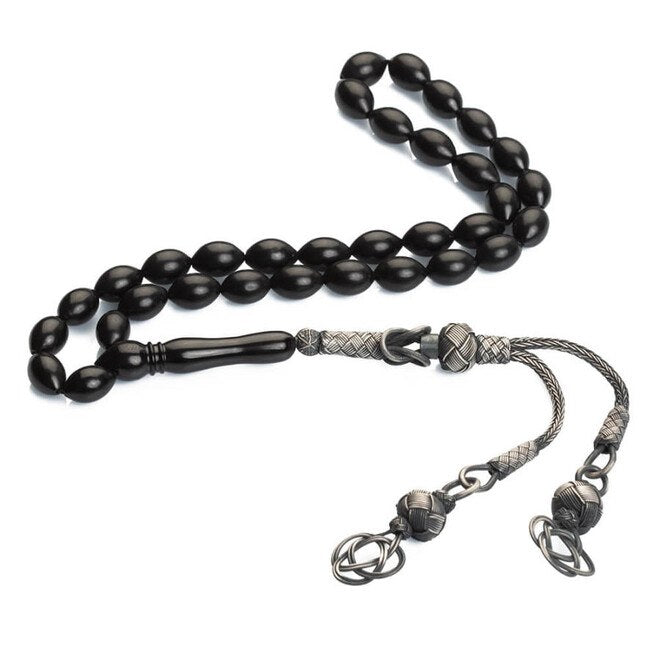 Rosary made of original lignite stone with a Qazzazia art designed silver tassel