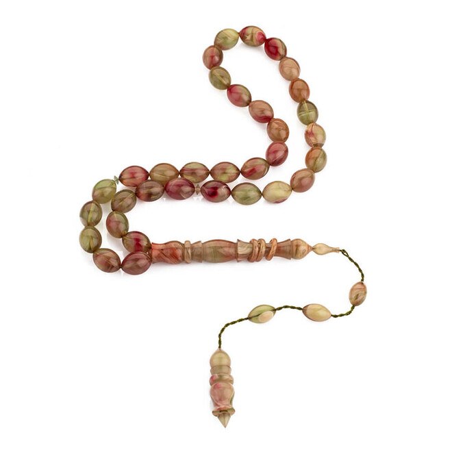 Rosary made of pressed amber with mixed wavy color