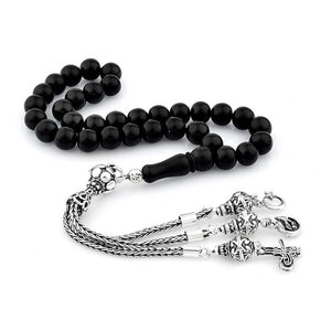 Rosary made of lignite stone with a triple tassel of silver