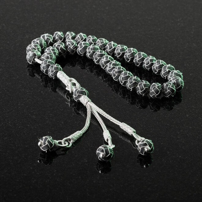 Black rosary made of 1000 carat silver wires using Qazzazi Art
