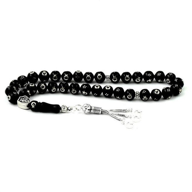 مسبحة فضة استرليني عيار 925 مصنوعة من الليجنيت مع نجمة وهلال