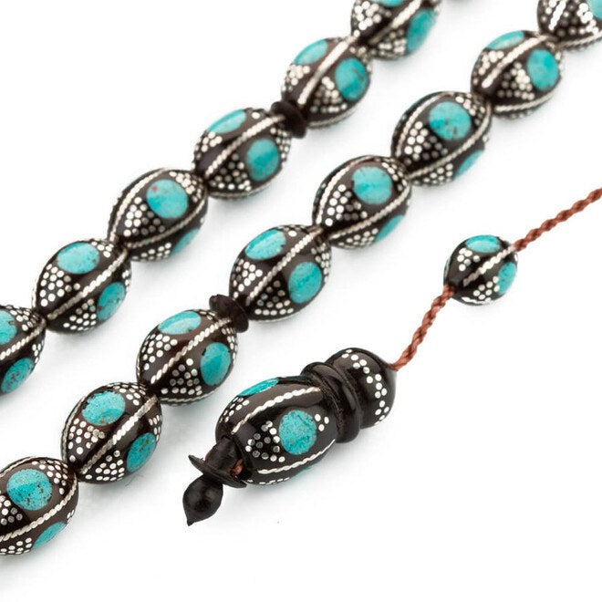 Coca rosary engraved with turquoise stone and silver