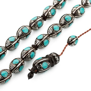 Coca rosary engraved with turquoise stone and silver
