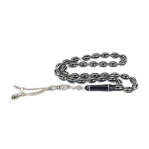 Rosary made of lignite stone engraved with 925 silver lines