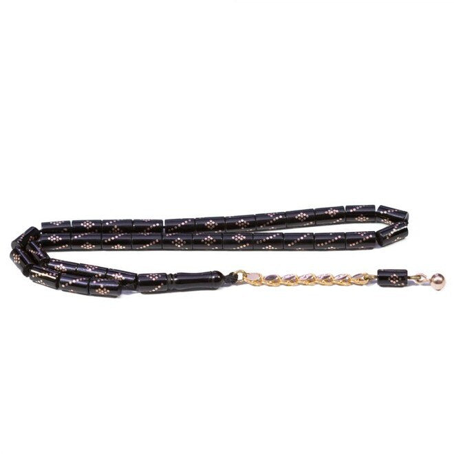 Rosary made of lignite stone engraved with golden dots