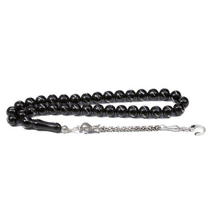 Rosary made of Erzurum lignite stone engraved with silver dots