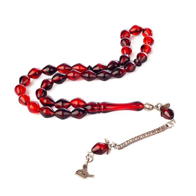 Ripple red rosary made of pressed amber