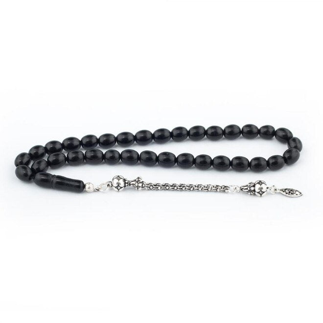 Rosary made of lignite stone with a decorative pattern