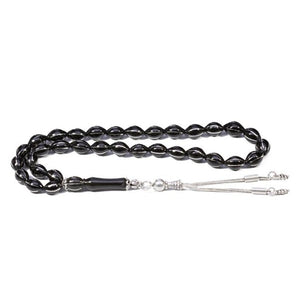 Rosary made of lignite stone striped with silver