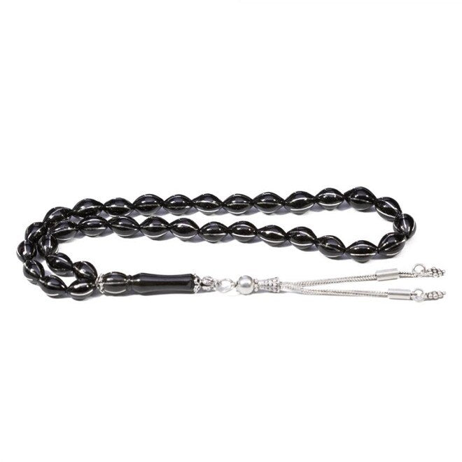 Rosary made of lignite stone striped with silver