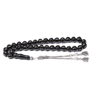 Rosary made of lignite  stone with silver-striped beads