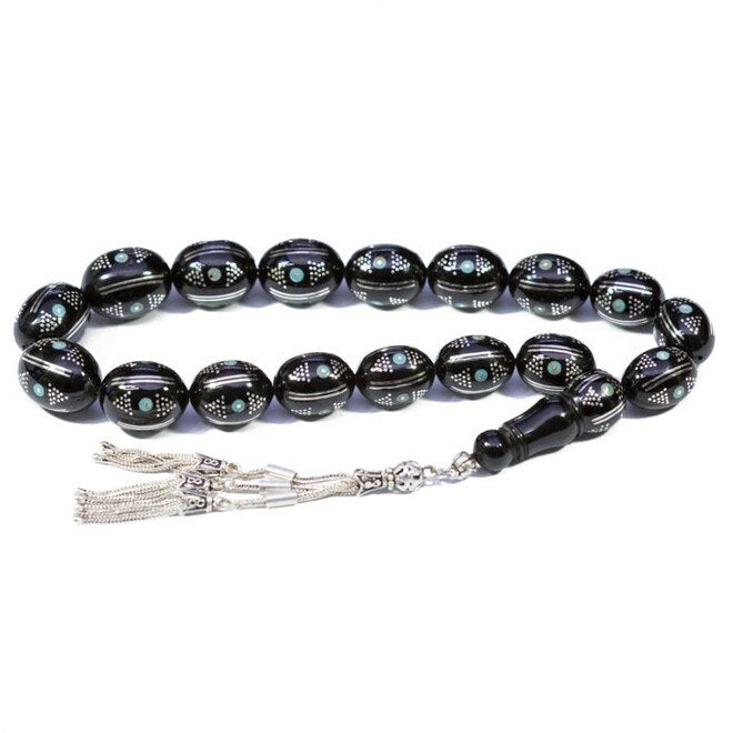 Rosary made of lignite stone decorated with turquoise