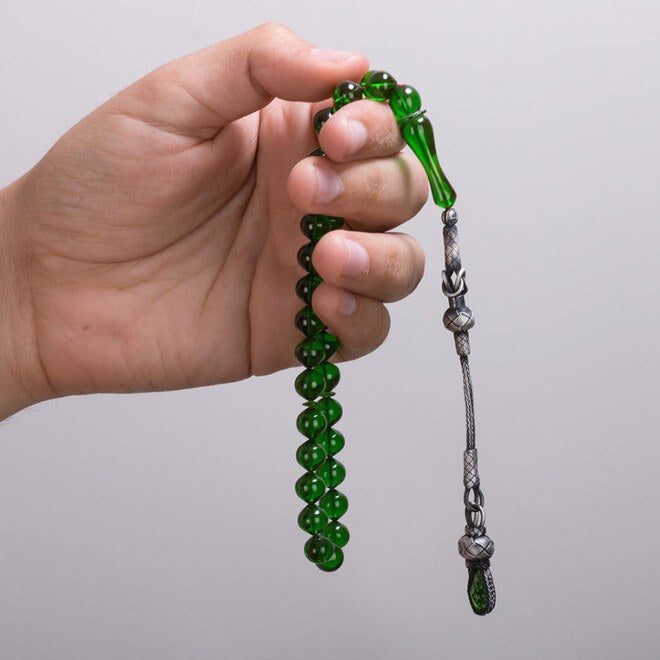 Rosary made of pressed amber with double Qazzazia tassel