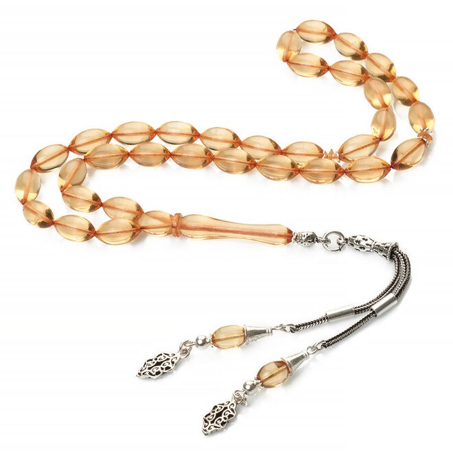 Rosary made of pressed amber with decorative tassel